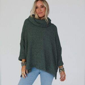 Hartlie Cowl-neck Asymmetrical Oversized Sweater Top - Basil